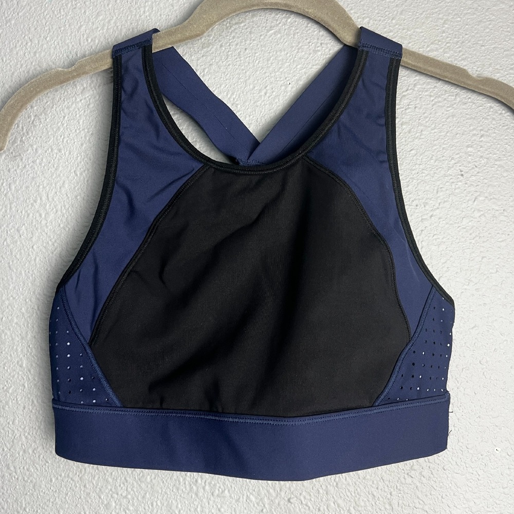 Athleta Sports Bra High Impact Cross Back Racerback‎ Navy Blue Black Size XS